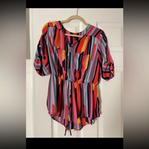 Multi-color, color block, rainbow blouse. Polyester.